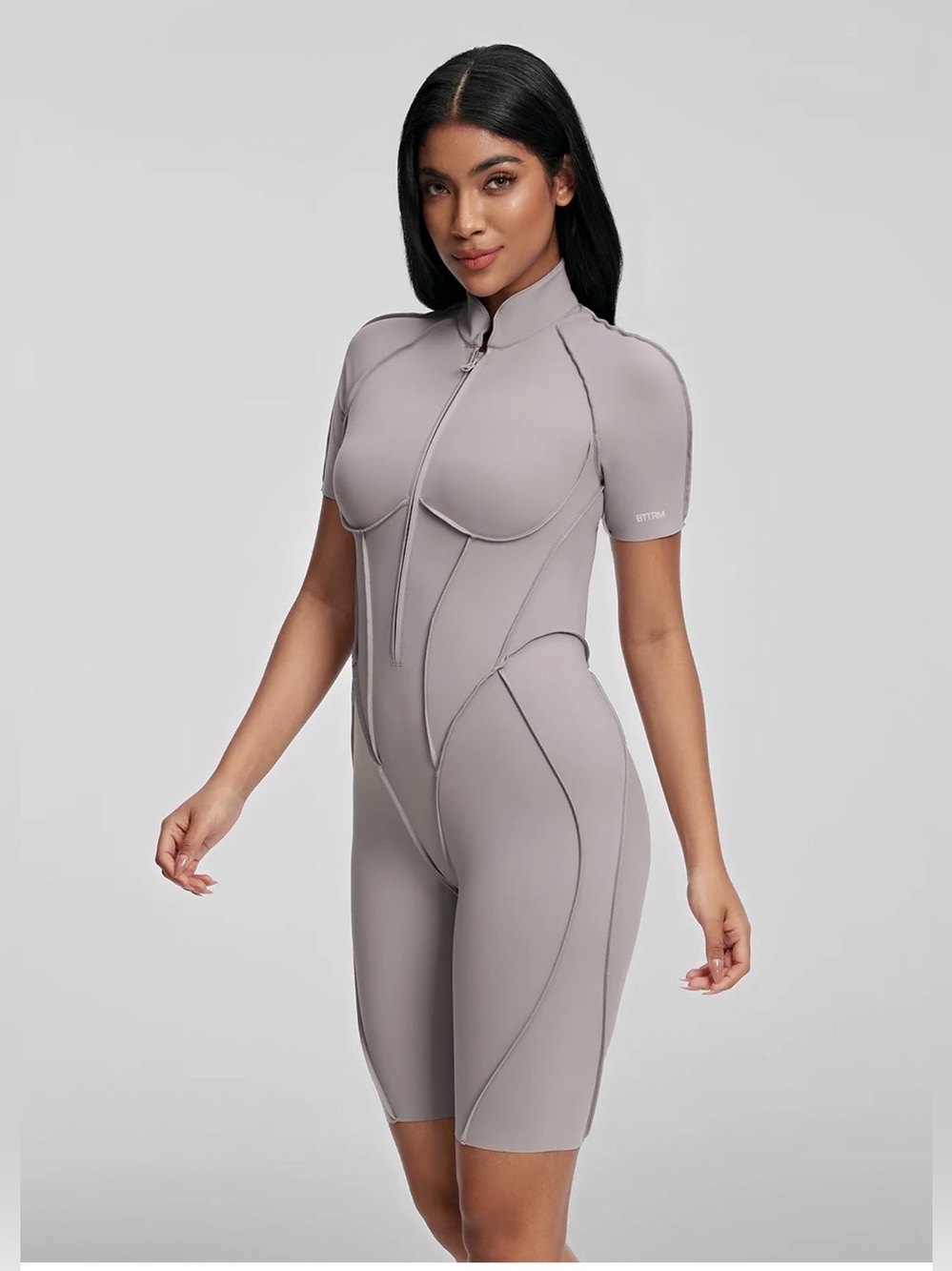 “Better Me” brand Iconic Catsuit Elegant Light Gray Jumpsuit with Open Back-XS